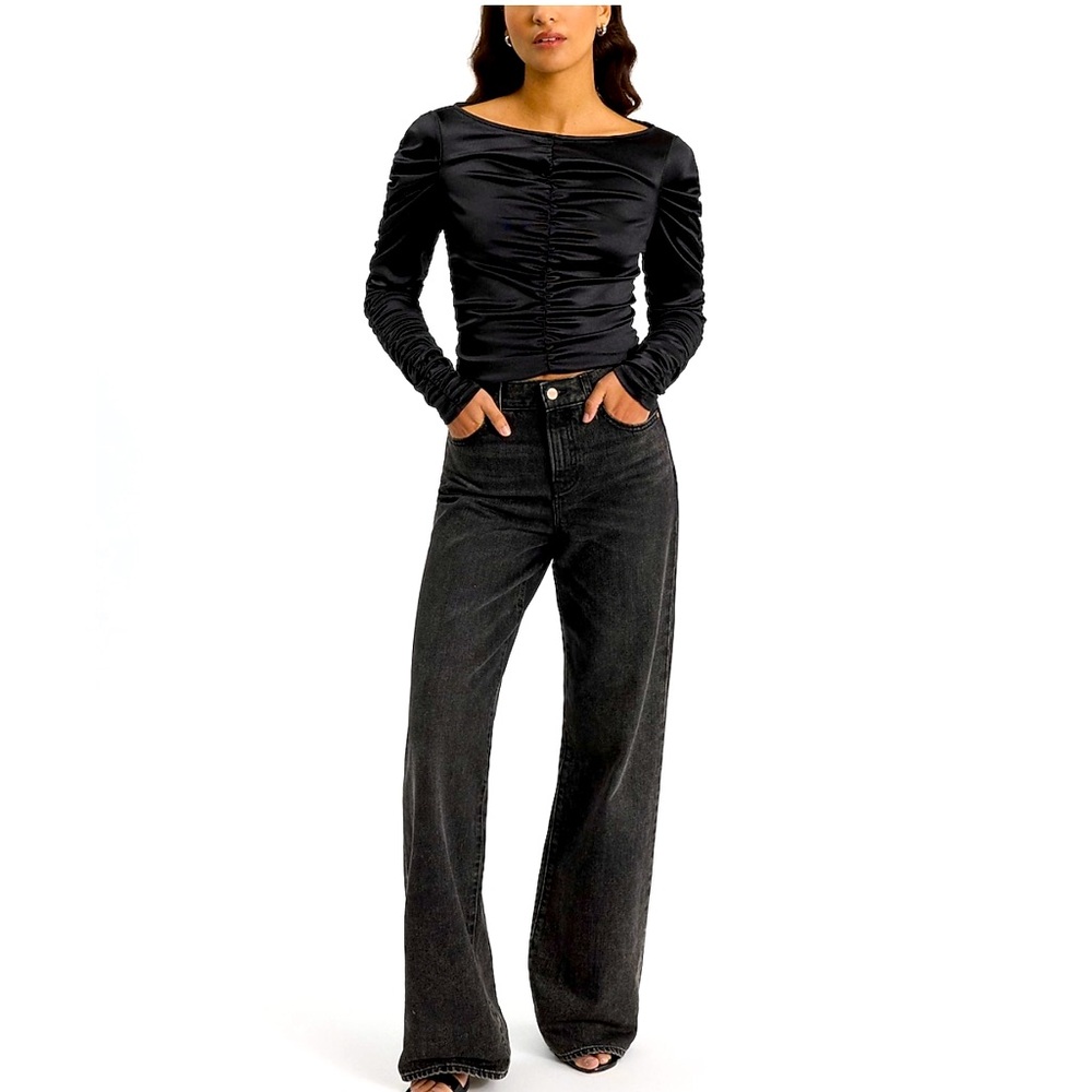 Express Satin Ruched Long Sleeve Tee